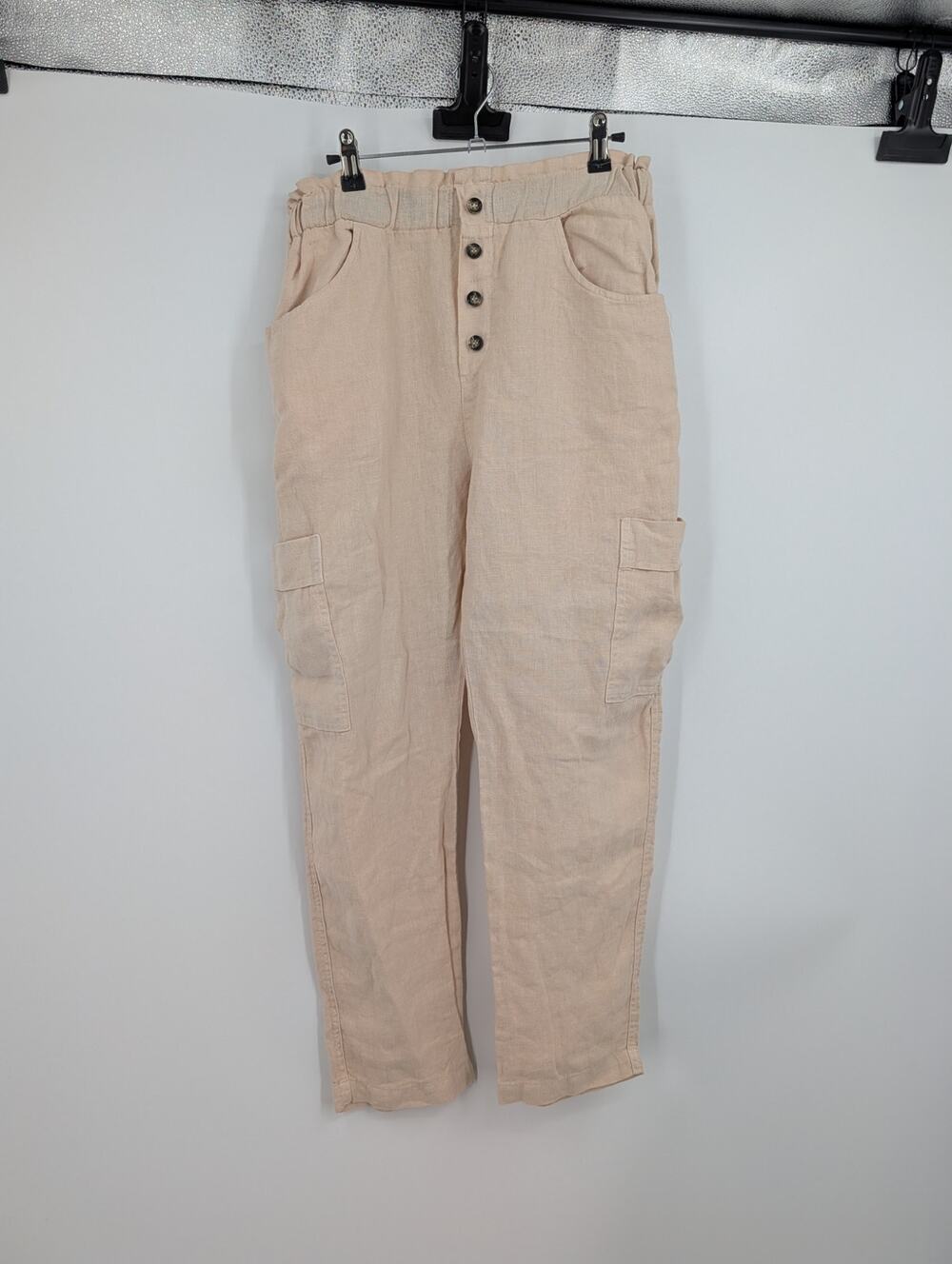 NWT Anthropologie Amadi Linen Utility Pants Pull On Beachy Natural Resort Small